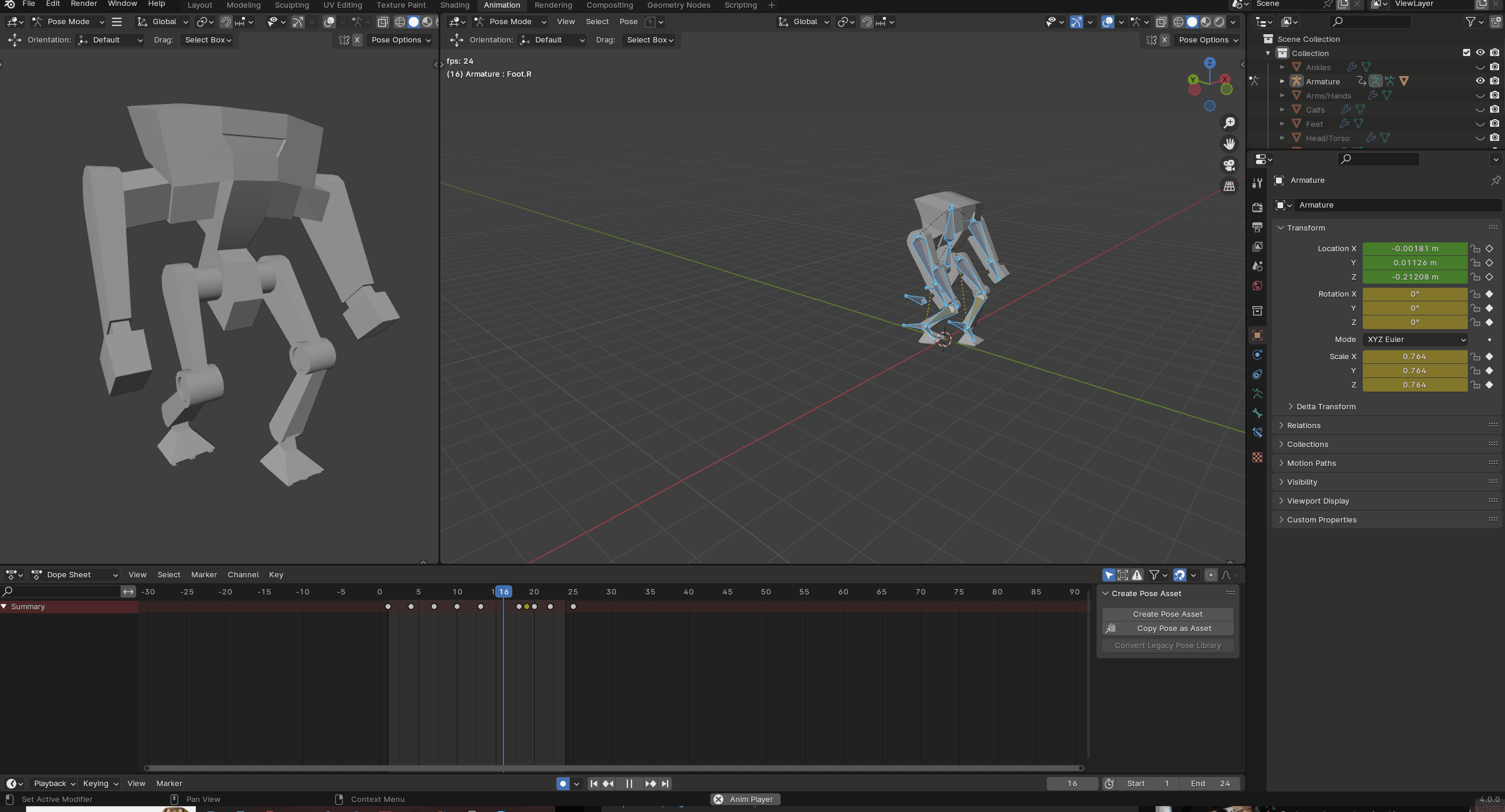 Today I Modeled, Rigged, and animated a mech enemy for Echos of Babylon, a mech game I'm working on with some buddies. This is my first time rigging and animating without automatic weights so don't judge me if it looks wonky :P